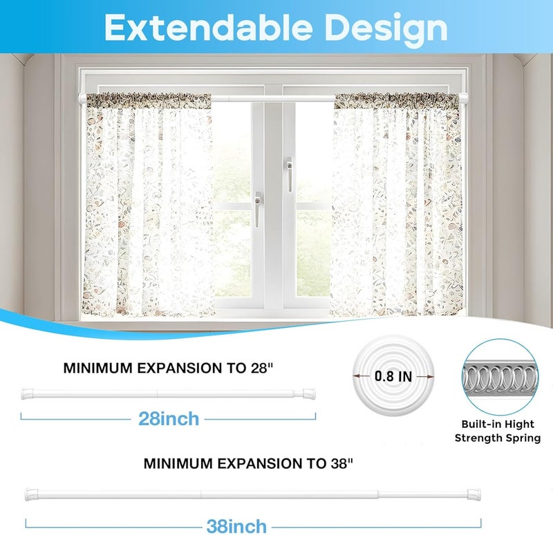 ZipGlo Tension Curtain Rod 28-38inch Small Tension Rods White Adjustable Spring Tension Curtain Rods 2PCS Mini Curtain Rod Short for Cupboard Closet Rod Kitchen Drawers No Drill Cupboard Cabinets - Image 3